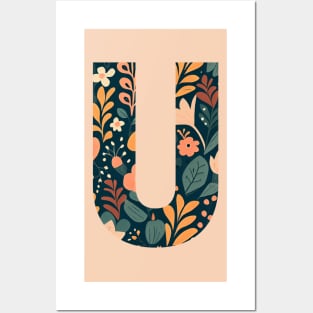 Whimsical Floral Letter U Posters and Art